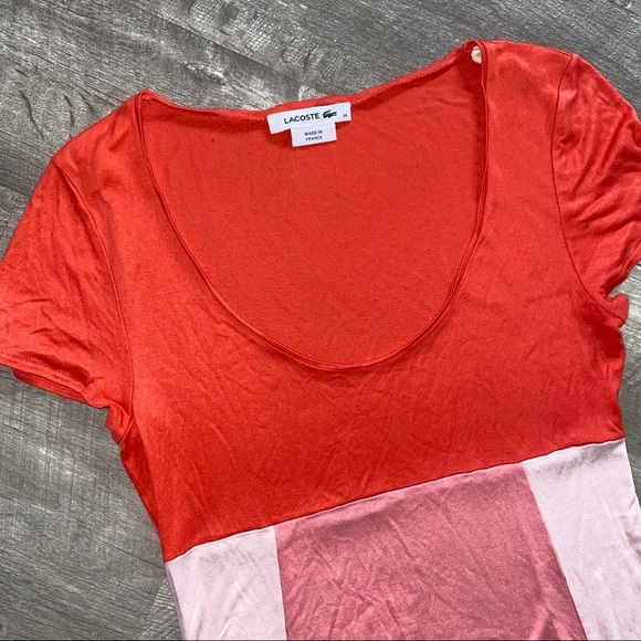 Lacoste Dress Shift Cotton Pink Red Sporty Tshirt Dress - Picture 2 of 5